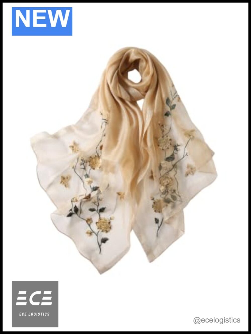 Silk Blend Embroidered Floral Shawl Wrap Scarf
